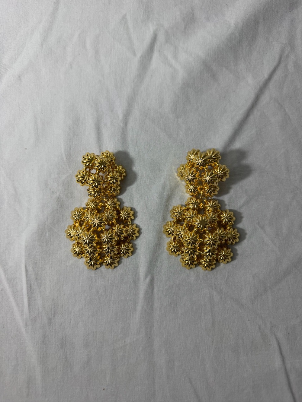 Gold Floral Cluster Drop Earrings - Elegant Women Jewelry